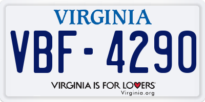 VA license plate VBF4290