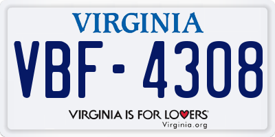 VA license plate VBF4308