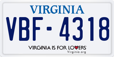 VA license plate VBF4318