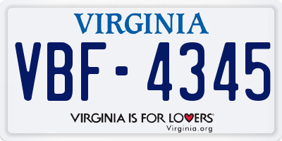 VA license plate VBF4345