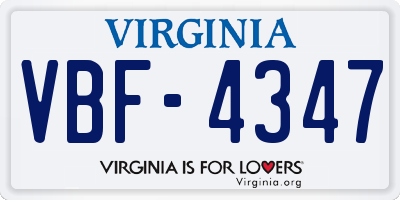 VA license plate VBF4347