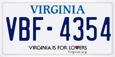 VA license plate VBF4354