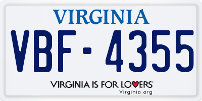 VA license plate VBF4355