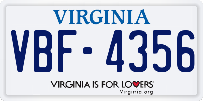 VA license plate VBF4356