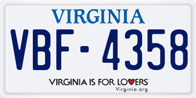 VA license plate VBF4358