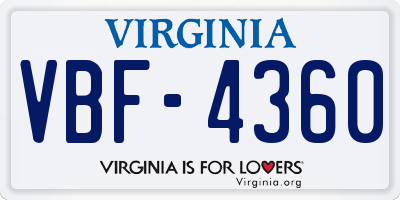 VA license plate VBF4360