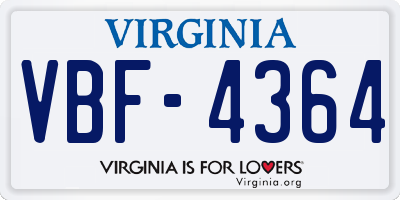 VA license plate VBF4364