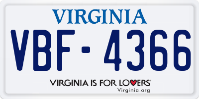 VA license plate VBF4366