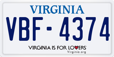 VA license plate VBF4374
