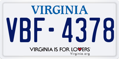 VA license plate VBF4378