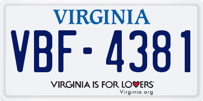 VA license plate VBF4381
