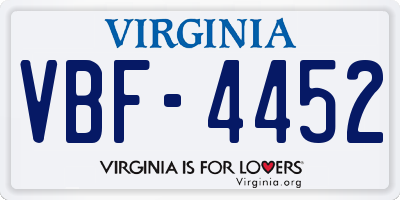 VA license plate VBF4452