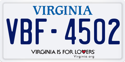 VA license plate VBF4502