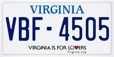 VA license plate VBF4505