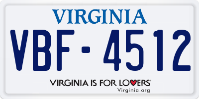 VA license plate VBF4512