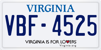 VA license plate VBF4525