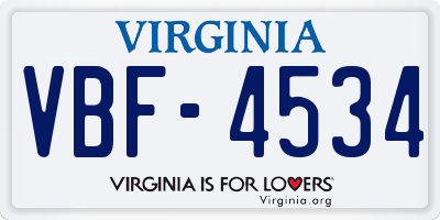 VA license plate VBF4534