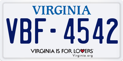 VA license plate VBF4542