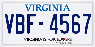 VA license plate VBF4567