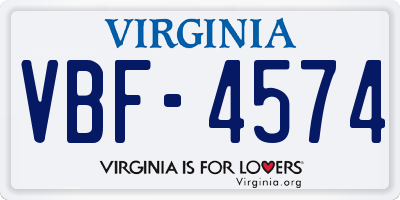 VA license plate VBF4574