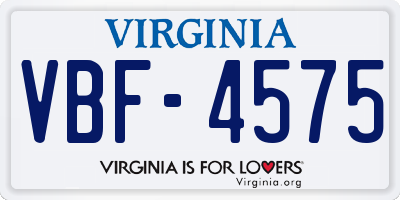 VA license plate VBF4575