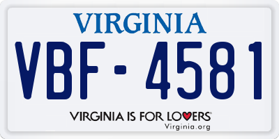 VA license plate VBF4581