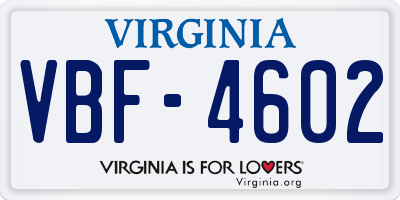 VA license plate VBF4602