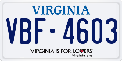 VA license plate VBF4603