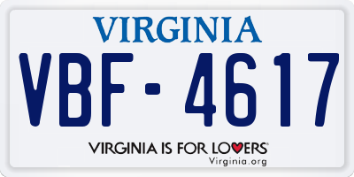 VA license plate VBF4617