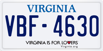 VA license plate VBF4630