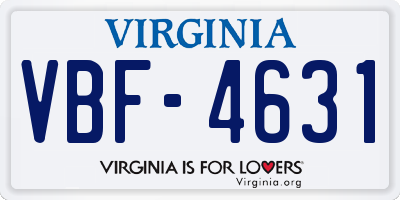VA license plate VBF4631