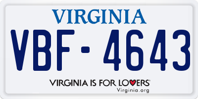 VA license plate VBF4643