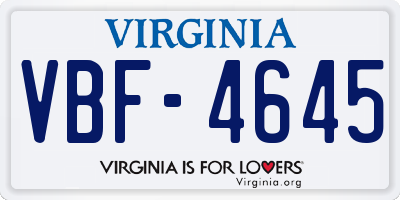 VA license plate VBF4645
