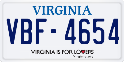 VA license plate VBF4654