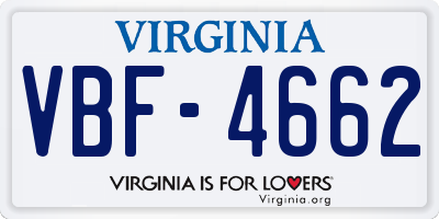 VA license plate VBF4662
