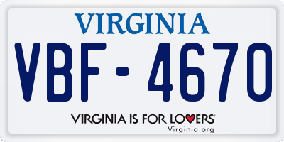VA license plate VBF4670
