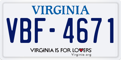 VA license plate VBF4671