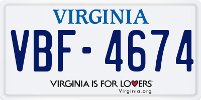 VA license plate VBF4674