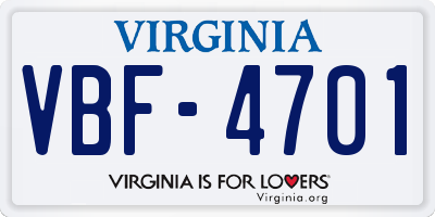 VA license plate VBF4701