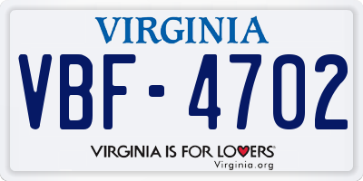 VA license plate VBF4702