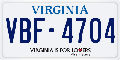 VA license plate VBF4704