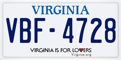 VA license plate VBF4728