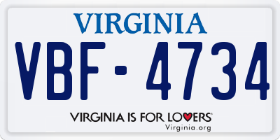 VA license plate VBF4734