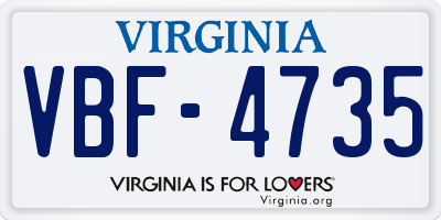 VA license plate VBF4735