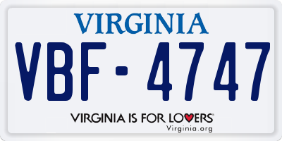 VA license plate VBF4747