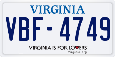 VA license plate VBF4749