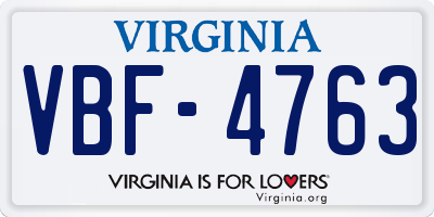 VA license plate VBF4763
