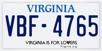 VA license plate VBF4765