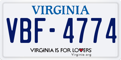 VA license plate VBF4774