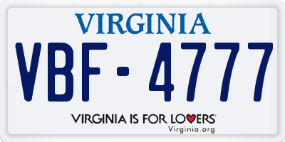 VA license plate VBF4777